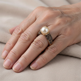Gul Vintage Ring med Perle