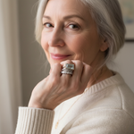 Vintage Sæt af Sølv Ringe med Glas Turkois