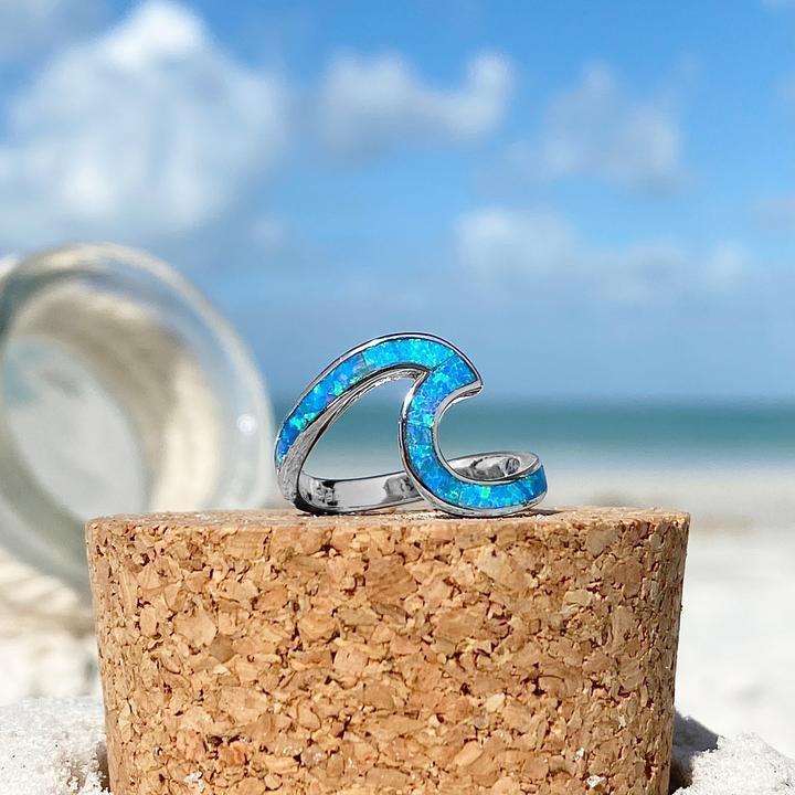 Bølge Ring med Opal og Sølv