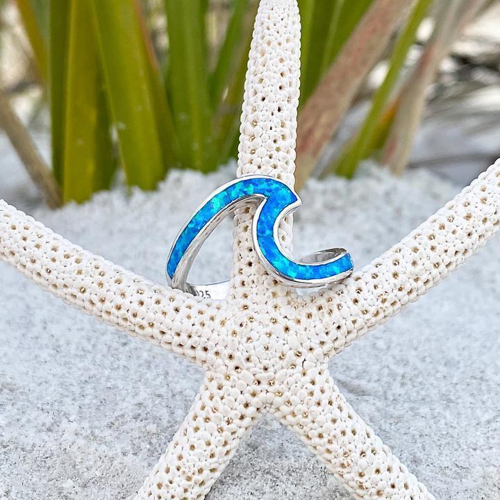 Bølge Ring med Opal og Sølv