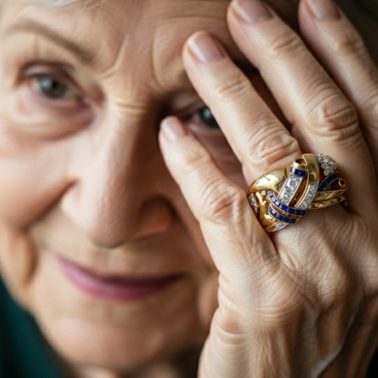 Złoty Vintage Ring med Blå Zirkon