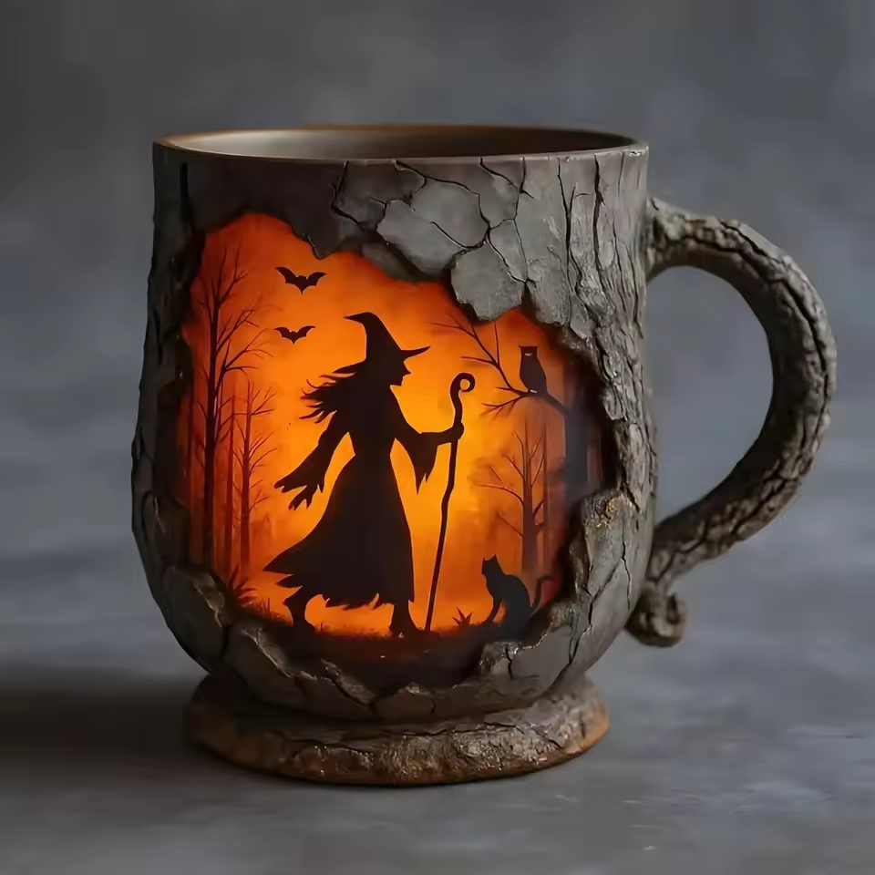 Artisan 3D Halloween-krus med Heks og Kat