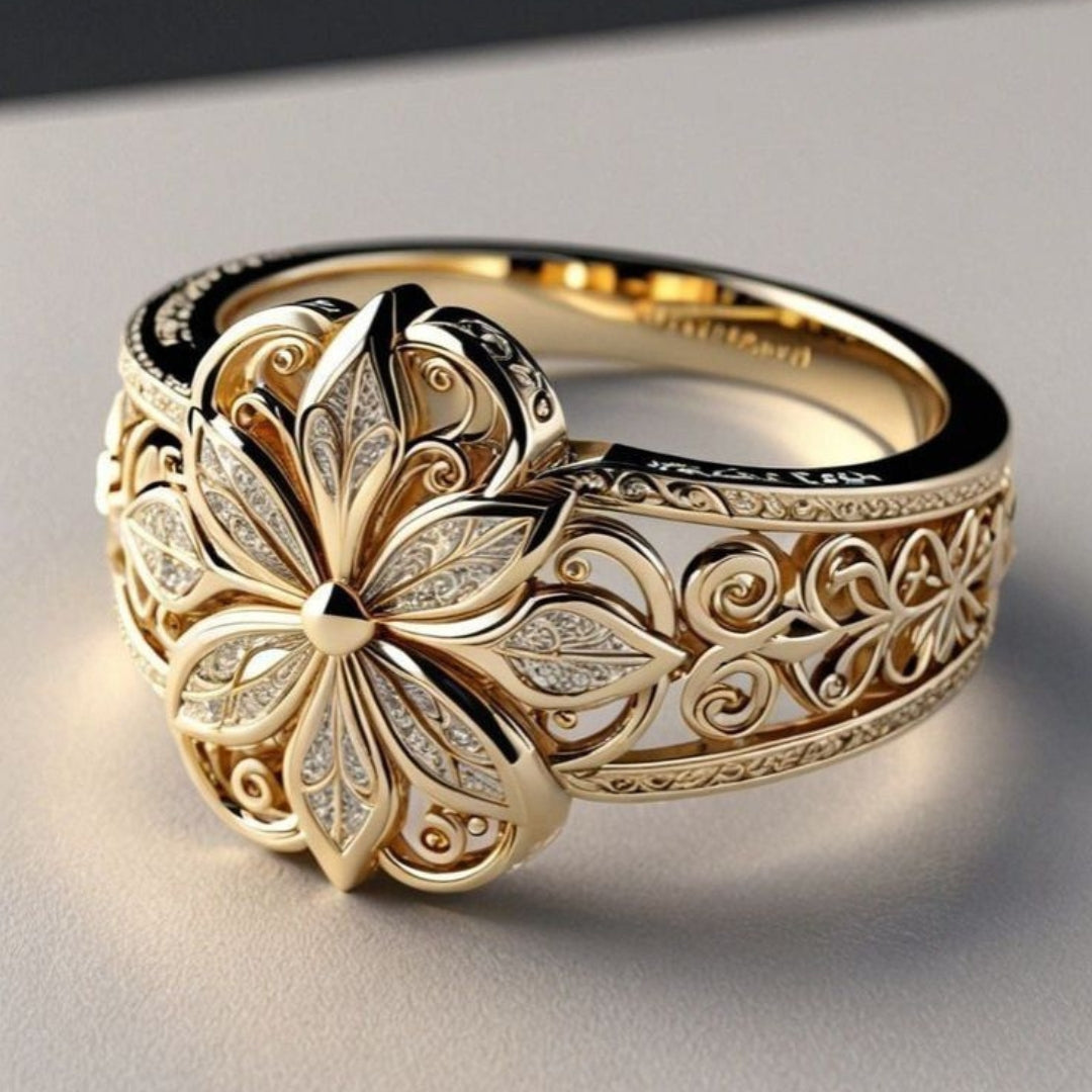 Exotisk blomster ring i guld med zirkon