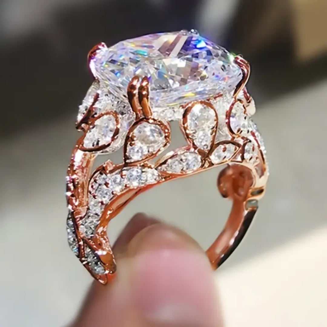 Guldring med vintage glas