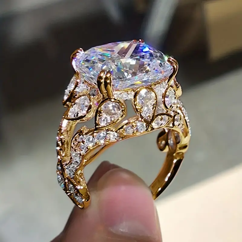 Guldring med vintage glas