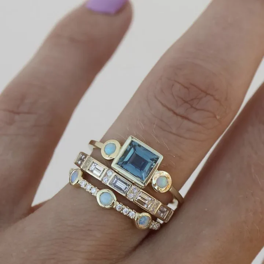 Sada Vintage Ring med Blå Krystaller