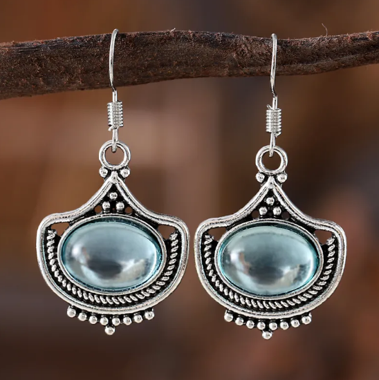 Vintage Sæt med Halskæde og Øreringe med Blå Ædelstene