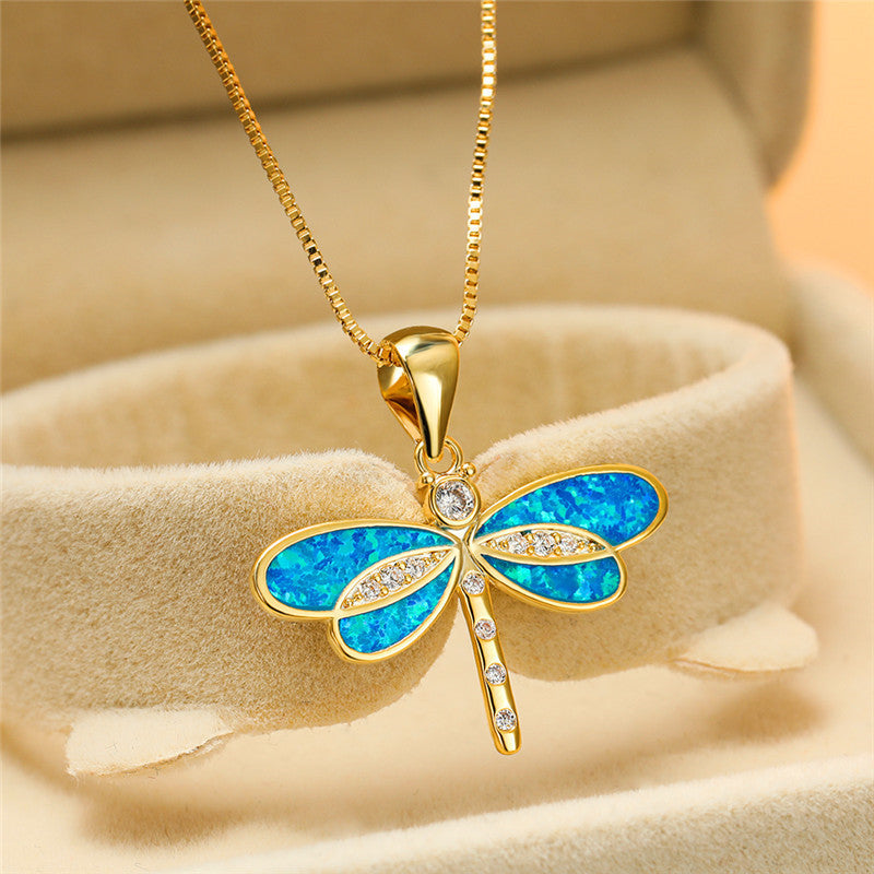 Guld Butterfly Halskæde med Opal