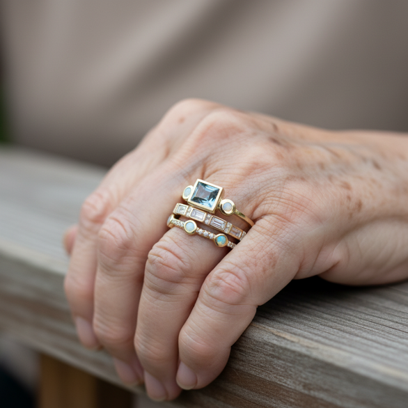 Vintage Ring Sæt med Blå Krystaller