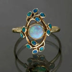 Vintage blå ring med krystaller og opal
