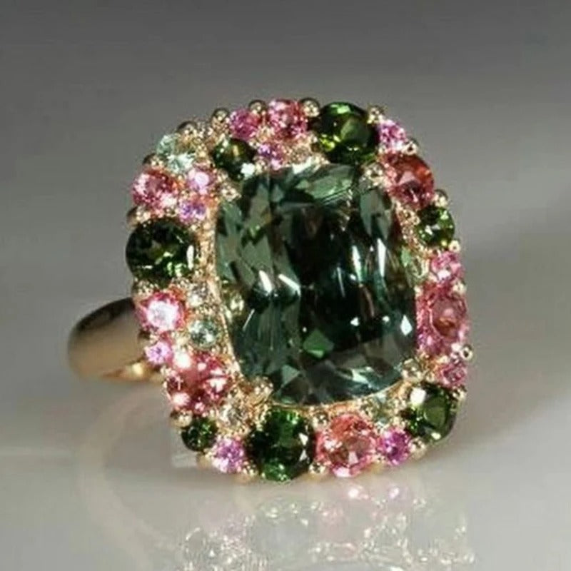 Vintage ring i grøn og rosaguld