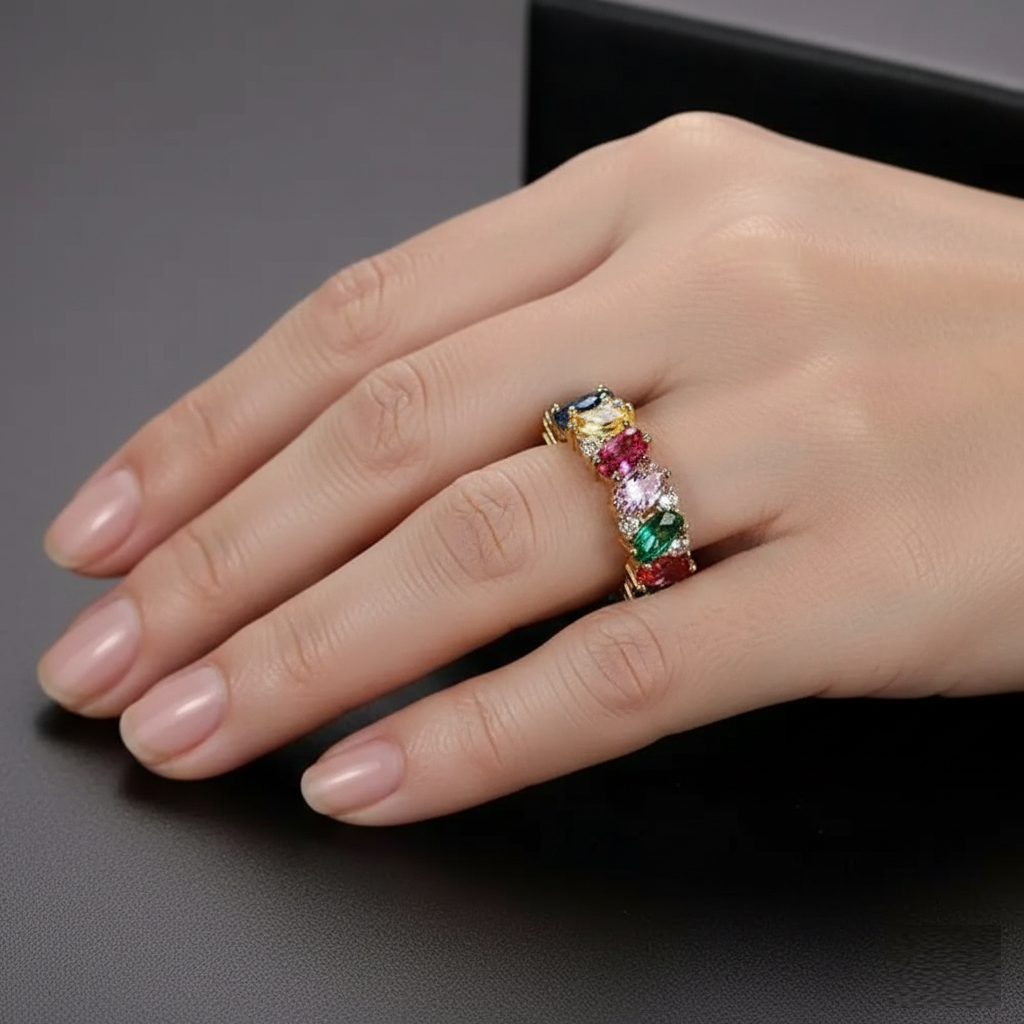 Vintage ring med multicolor zirkoner