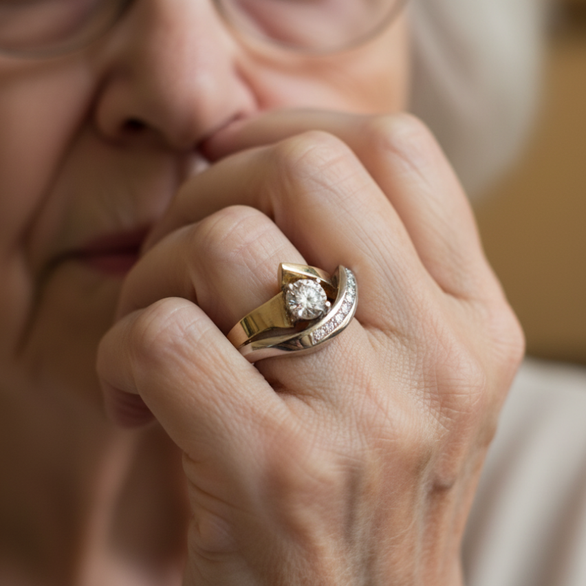 Vintage uregelmæssig ring i guld og sølv med zirkon