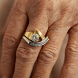 Vintage uregelmæssig ring i guld og sølv med zirkon