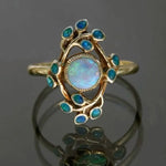 Vintage Niebieski Ring med Krystaller og Opal