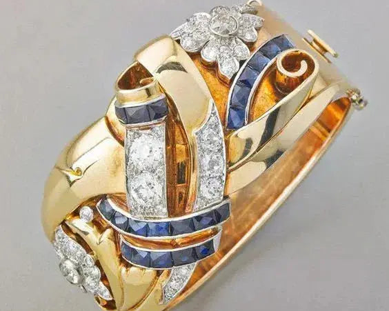 Złoty Vintage Ring med Blå Zirkon