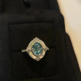 Vintage justerbar ring i hvidguld og akvamarin