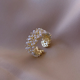 Justerbar Vintage Ring med Perler og Gyldne Krystaller