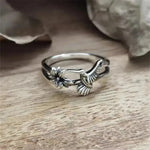Vintage Sølv Ring med Blomst og Kolibri