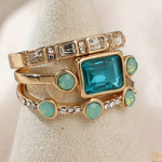 Vintage Ring Sæt med Blå Krystaller