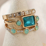 Vintage Ring Sæt med Blå Krystaller