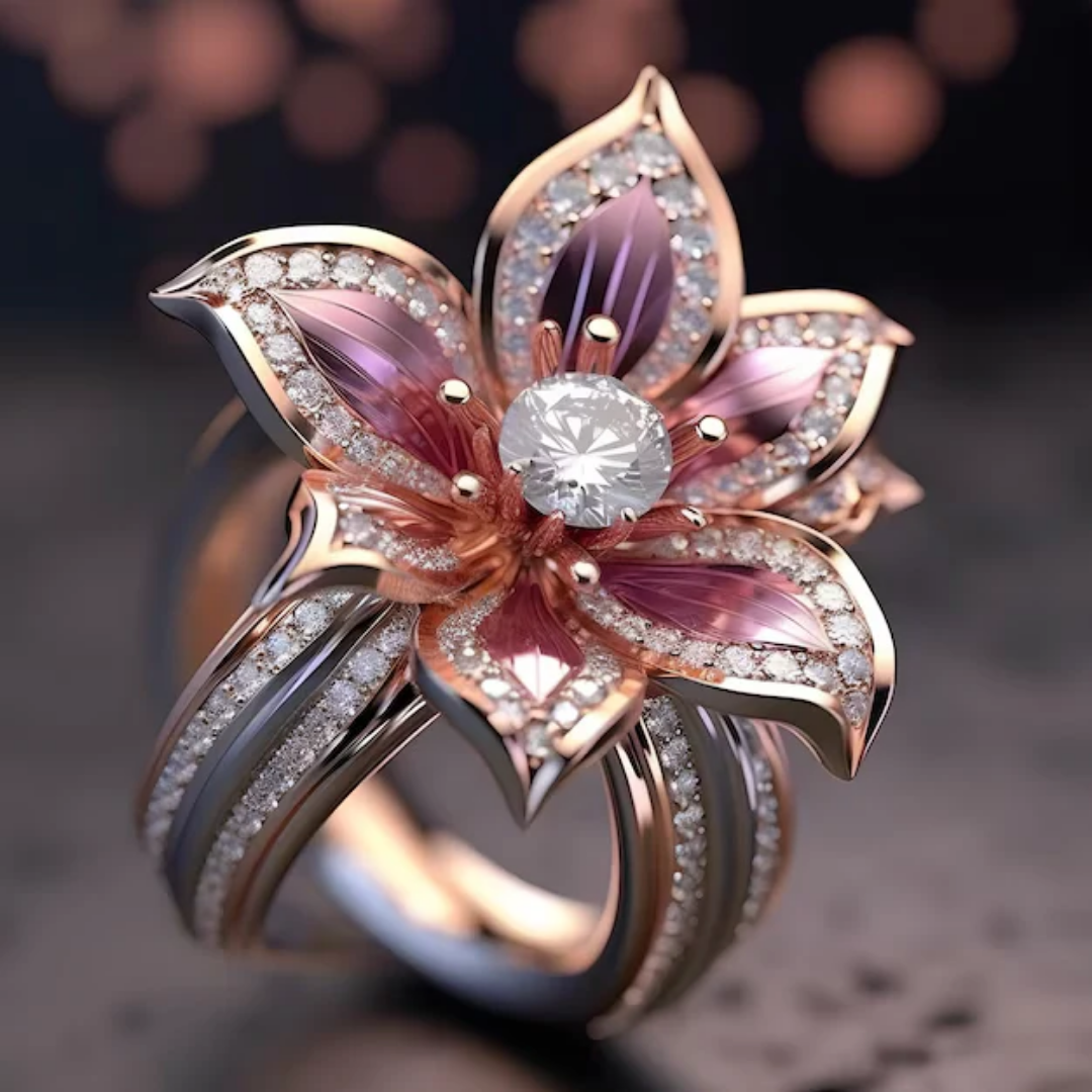 Krystalring med Exotisk Lotusrose