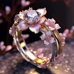 Krystalring med Eksotisk Pink Blomst